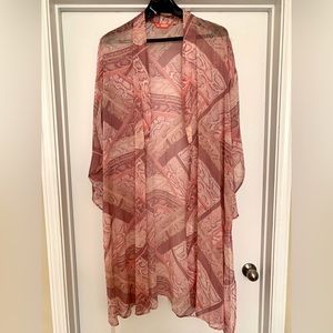 All Worthy Hunter McGrady Printed Open Front Kimono, cover up, Duster Blush M/L